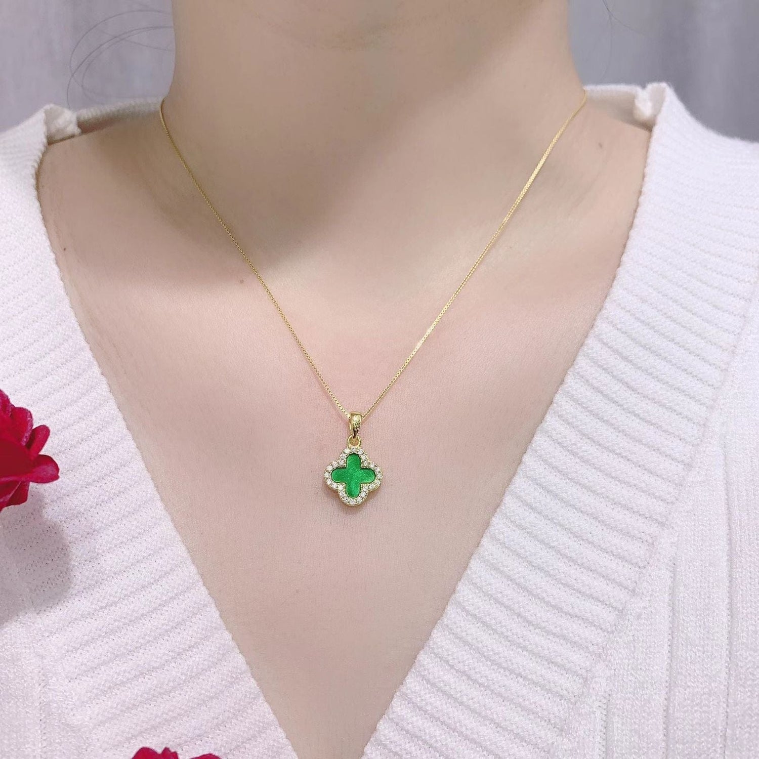 Lively® Colliers Collier " Trèfle Verte/Blanche" | Lively®